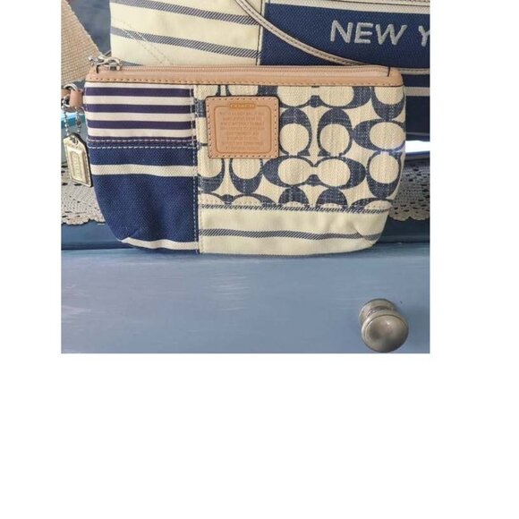 COACH 1941 Striped Nautical Tote Bag - Denim Wristlet & Wallet **EUC** - Picture 4 of 5